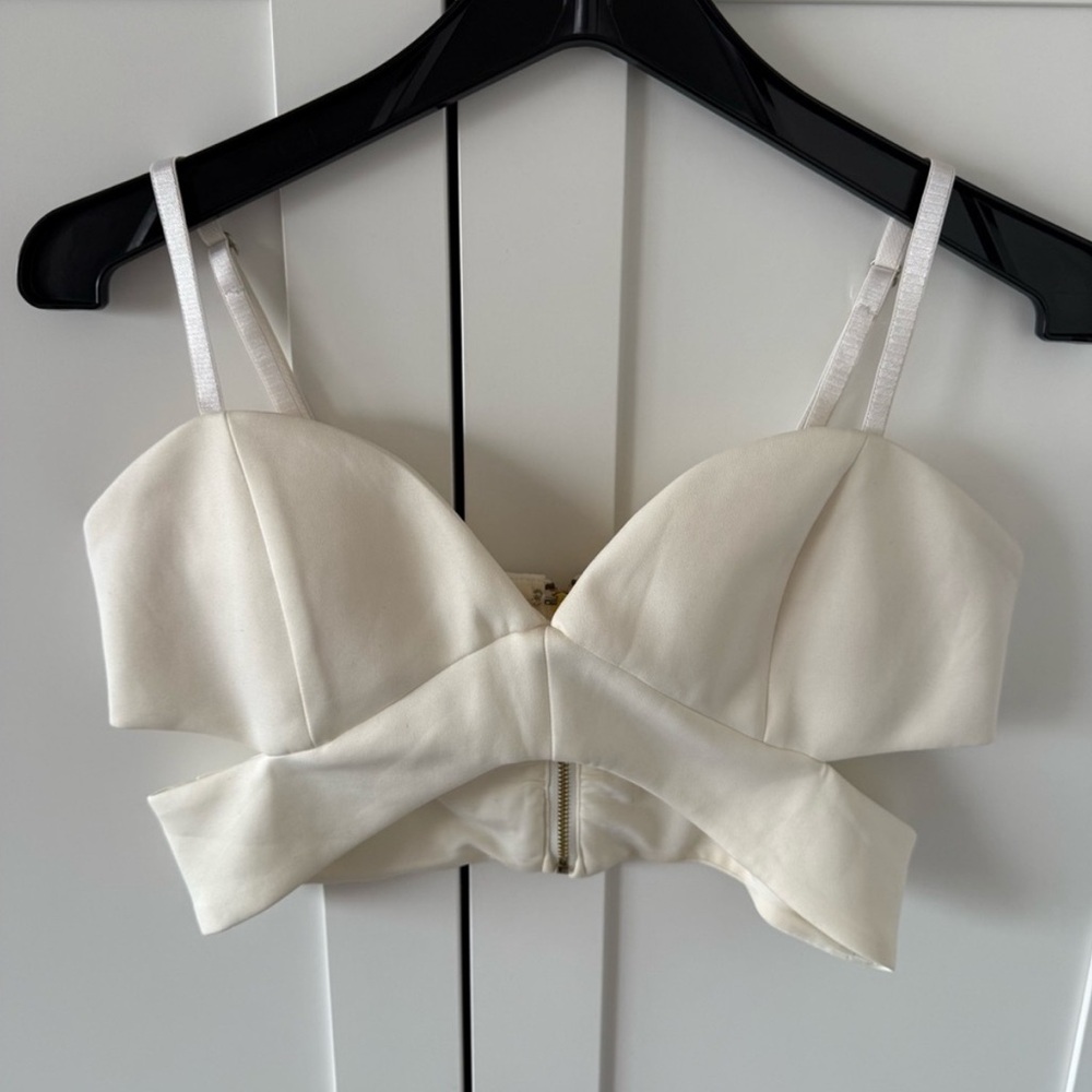 Akira white Strapless Bustier Crop Bralette Sexy Top Cutout and Zipper Small